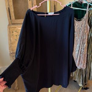 entro Black Long-Sleeve Blouse with Smocked Cuffs